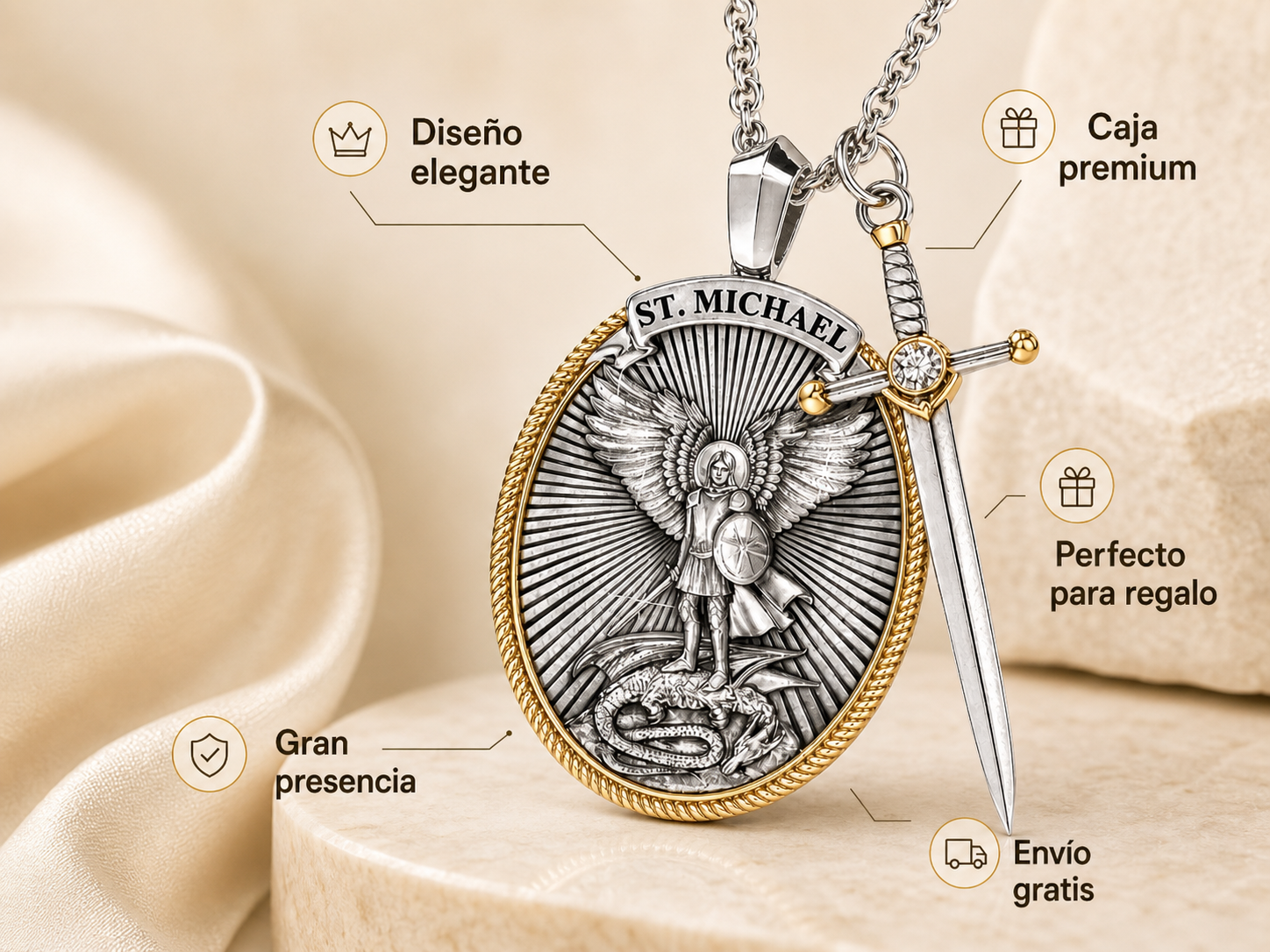 Collar Arcángel San Miguel + Caja Premium