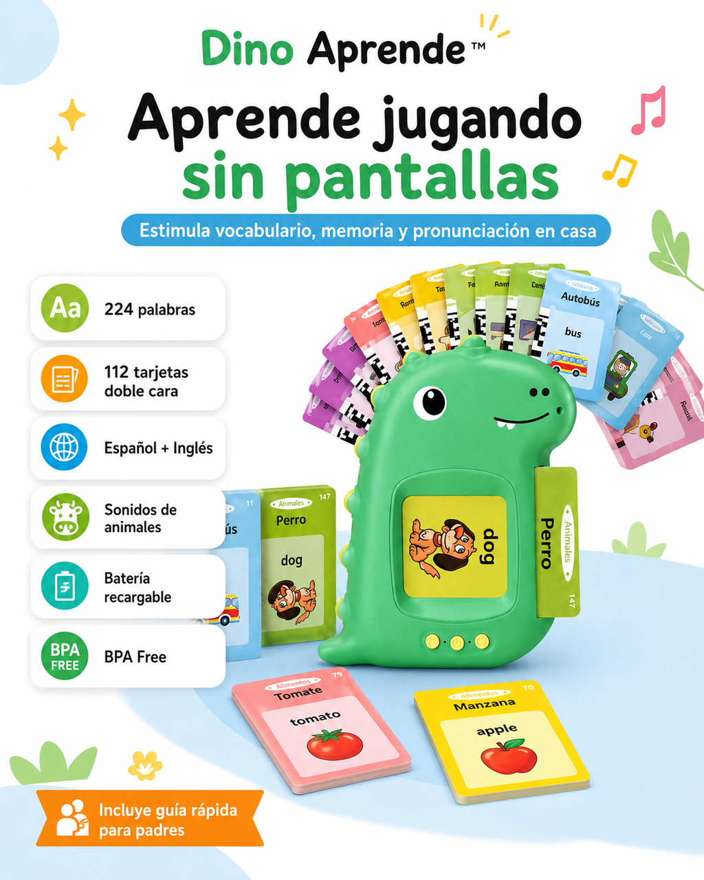 Dino Aprende™ – Kit Educativo Bilingüe Sin Pantallas para Niños